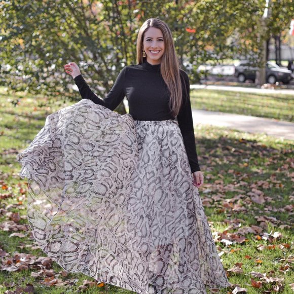 ChicWish Snake Printed Asymmetric Chiffon Maxi Skirt - Picture 6 of 7